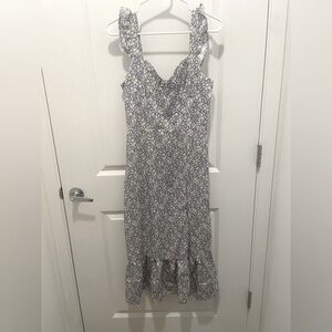 Floral Light Blue & Yellow Ruffle Strap Sleeveless Dress